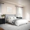 imageMartha Stewart Kay Low Profile Platform Bed with Wingback Headboard Channel Stitched Faux Linen Upholstery No Box Spring Needed Queen BeigeGray FabricBlack Legs