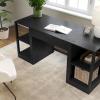 imageMartha Stewart Kayden Home Office Modular Desk with Drawer and Dual 2 Tier Shelves in Black with Oil Rubbed Bronze Hardware