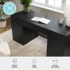 imageMartha Stewart Kayden Home Office Modular Desk with Drawer and Dual 3 Drawer File Cabinets in Black with Oil Rubbed Bronze Hardware