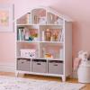 imageMartha Stewart Kids Deluxe Dollhouse Bookcase  Gray Kids Wooden Bookshelf and Tall Book Shelf Organizer with Toy Storage  Toddler Book Rack  Dollhouse Bookshelf  Playroom or Bedroom StorageLinen White