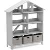 imageMartha Stewart Kids Deluxe Dollhouse Bookcase  Gray Kids Wooden Bookshelf and Tall Book Shelf Organizer with Toy Storage  Toddler Book Rack  Dollhouse Bookshelf  Playroom or Bedroom StorageGrey