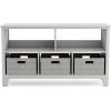 imageMartha Stewart Kids Low Bookcase Gray  24 Inch Wooden Storage Organizer Cubby with Fabric Bins for Playroom and BedroomGrey