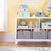 imageMartha Stewart Kids Low Bookcase Gray  24 Inch Wooden Storage Organizer Cubby with Fabric Bins for Playroom and BedroomLinen White