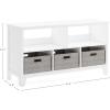 imageMartha Stewart Kids Low Bookcase Gray  24 Inch Wooden Storage Organizer Cubby with Fabric Bins for Playroom and BedroomLinen White