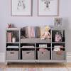 imageMartha Stewart Kids Reading Nook  Gray Wooden Storage Bench Bookcase Organizer with Seat Cushion Book Shelves and Fabric Bins for Bedroom or PlayroomGrey