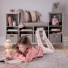imageMartha Stewart Kids Reading Nook  Gray Wooden Storage Bench Bookcase Organizer with Seat Cushion Book Shelves and Fabric Bins for Bedroom or PlayroomGrey