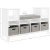 imageMartha Stewart Kids Reading Nook  Gray Wooden Storage Bench Bookcase Organizer with Seat Cushion Book Shelves and Fabric Bins for Bedroom or PlayroomLinen White