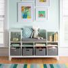 imageMartha Stewart Kids Reading Nook  Gray Wooden Storage Bench Bookcase Organizer with Seat Cushion Book Shelves and Fabric Bins for Bedroom or PlayroomLinen White
