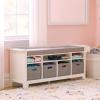 imageMartha Stewart Kids Storage Bench Gray Wooden Toy and Book Organizer with Shelves Builtin Cushion and Fabric Bins for Playroom and BedroomLinen White