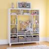 imageMartha Stewart Kids Storage System  Linen White Wood Bookshelf Cubby with Seat Cushion Shelves and Storage Bins Reading Nook Bookcase and Kids Room Storage BenchLinen White