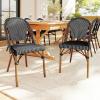 imageMartha Stewart Lily Pond IndoorOutdoor Stackable Bistro Chairs with Natural Woodgrain Aluminum Frame Finish BlackWhite Woven Rattan BackrestsSeats Set of 2Black  WhiteNatural Frame