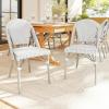 imageMartha Stewart Lily Pond IndoorOutdoor Stackable Bistro Chairs with Natural Woodgrain Aluminum Frame Finish BlackWhite Woven Rattan BackrestsSeats Set of 2Gray  WhiteGray Frame