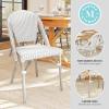 imageMartha Stewart Lily Pond IndoorOutdoor Stackable Bistro Chairs with Natural Woodgrain Aluminum Frame Finish BlackWhite Woven Rattan BackrestsSeats Set of 2Gray  WhiteGray Frame