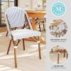 imageMartha Stewart Lily Pond IndoorOutdoor Stackable Bistro Chairs with Natural Woodgrain Aluminum Frame Finish BlackWhite Woven Rattan BackrestsSeats Set of 2Navy  WhiteNatural Frame