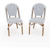 imageMartha Stewart Lily Pond IndoorOutdoor Stackable Bistro Chairs with Natural Woodgrain Aluminum Frame Finish BlackWhite Woven Rattan BackrestsSeats Set of 2Navy  WhiteNatural Frame