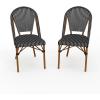 imageMartha Stewart Lily Pond IndoorOutdoor Stackable Bistro Chairs with Natural Woodgrain Aluminum Frame Finish BlackWhite Woven Rattan BackrestsSeats Set of 2Black  WhiteNatural Frame