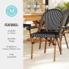 imageMartha Stewart Lily Pond IndoorOutdoor Stackable Bistro Chairs with Natural Woodgrain Aluminum Frame Finish BlackWhite Woven Rattan BackrestsSeats Set of 2Black  WhiteNatural Frame