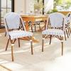 imageMartha Stewart Lily Pond IndoorOutdoor Stackable Bistro Chairs with Natural Woodgrain Aluminum Frame Finish BlackWhite Woven Rattan BackrestsSeats Set of 2Navy  WhiteNatural Frame