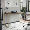 imageMartha Stewart Noah Home Office Parsons Desk in Gray Wood Grain with Oil Rubbed Bronze Metal FrameWalnut TopPolished Brass Frame