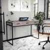 imageMartha Stewart Ollie Home Office Desk with 3 Drawers in Walnut Wood Grain with Polished Brass HardwareGray TopOil Rubbed Bronze Frame