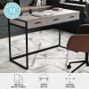 imageMartha Stewart Ollie Home Office Desk with 3 Drawers in Walnut Wood Grain with Polished Brass HardwareGray TopOil Rubbed Bronze Frame
