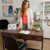 imageMartha Stewart Ollie Home Office Desk with 3 Drawers in Walnut Wood Grain with Polished Brass HardwareWalnut TopOil Rubbed Bronze Frame