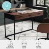 imageMartha Stewart Ollie Home Office Desk with 3 Drawers in Walnut Wood Grain with Polished Brass HardwareWalnut TopOil Rubbed Bronze Frame