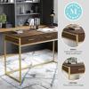 imageMartha Stewart Ollie Home Office Desk with 3 Drawers in Walnut Wood Grain with Polished Brass HardwareWalnut TopPolished Brass Frame