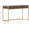 imageMartha Stewart Ollie Home Office Desk with 3 Drawers in Walnut Wood Grain with Polished Brass HardwareWalnut TopPolished Brass Frame