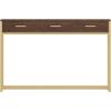 imageMartha Stewart Ollie Home Office Desk with 3 Drawers in Walnut Wood Grain with Polished Brass HardwareWalnut TopPolished Brass Frame