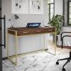 imageMartha Stewart Ollie Home Office Desk with 3 Drawers in Walnut Wood Grain with Polished Brass HardwareWalnut TopPolished Brass Frame