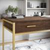 imageMartha Stewart Ollie Home Office Desk with 3 Drawers in Walnut Wood Grain with Polished Brass HardwareWalnut TopPolished Brass Frame