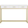 imageMartha Stewart Ollie Home Office Desk with 3 Drawers in Walnut Wood Grain with Polished Brass HardwareWhite TopPolished Brass Frame