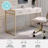 imageMartha Stewart Ollie Home Office Desk with 3 Drawers in Walnut Wood Grain with Polished Brass HardwareWhite TopPolished Brass Frame