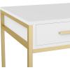 imageMartha Stewart Ollie Home Office Desk with 3 Drawers in Walnut Wood Grain with Polished Brass HardwareWhite TopPolished Brass Frame
