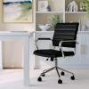 imageMartha Stewart Piper Swivel Task Chair with Armrests for Home Office in White Faux Leather with Polished Nickel FrameBlack Faux LeatherPolished Nickel