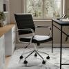 imageMartha Stewart Piper Swivel Task Chair with Armrests for Home Office in White Faux Leather with Polished Nickel FrameBlack Faux LeatherPolished Nickel