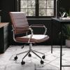 imageMartha Stewart Piper Swivel Task Chair with Armrests for Home Office in White Faux Leather with Polished Nickel FrameSaddle Brown Faux LeatherPolished Nickel