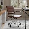 imageMartha Stewart Piper Swivel Task Chair with Armrests for Home Office in White Faux Leather with Polished Nickel FrameSaddle Brown Faux LeatherPolished Nickel