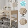 imageMartha Stewart Rhett Writing Desk with 3 Drawers and Tapered Legs in Light Natural with Antique Bronze Hardware