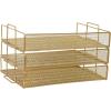 imageMartha Stewart Ryder 3 Tier Desk Letter Tray Organizer Stackable Steel Mesh Inbox Tray for Files Papers or Letters Gold
