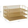 imageMartha Stewart Ryder 3 Tier Desk Letter Tray Organizer Stackable Steel Mesh Inbox Tray for Files Papers or Letters Gold