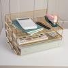 imageMartha Stewart Ryder 3 Tier Desk Letter Tray Organizer Stackable Steel Mesh Inbox Tray for Files Papers or Letters Gold