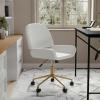imageMartha Stewart Tyla Armless Swivel Task Chair for Home Office in Gray Faux Leather with Polished Nickel FrameWhite Faux LeatherPolished Brass