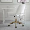 imageMartha Stewart Tyla Armless Swivel Task Chair for Home Office in Gray Faux Leather with Polished Nickel FrameWhite Faux LeatherPolished Brass