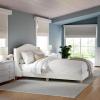 imageMartha Stewart Amelia Platform Bed with Curved Headboard and Cushioned Side Rails Faux Linen Upholstery Wood Slat Foundation No Box Spring Needed Queen BeigeOffwhite BoucleLight Beech Legs