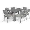 imageMartha Stewart Bedford 7 Piece Aluminum Patio Set with 62quot Table and 6 Stackable Chairs with Gray Brushed Woodgrain Finish Gray AllWeather Seat CushionsGrey