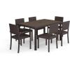 imageMartha Stewart Bedford 7Piece IndoorOutdoor Dining Set with 6 Stackable Chairs and 62quot Patio Table with Faux Wood Top and Rattan Wicker Finish in GrayBrown