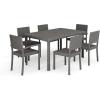 imageMartha Stewart Bedford 7Piece IndoorOutdoor Dining Set with 6 Stackable Chairs and 62quot Patio Table with Faux Wood Top and Rattan Wicker Finish in GrayGrey