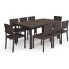 imageMartha Stewart Bedford 9Piece IndoorOutdoor Dining Set with 6 Stackable Chairs and 71quot Patio Table with Faux Wood Top and Rattan Wicker Finish in GrayBrown
